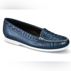 Hitchcock Womens Weegie Woven Leather Boat Moc Loafers Shoes Sz 7.5